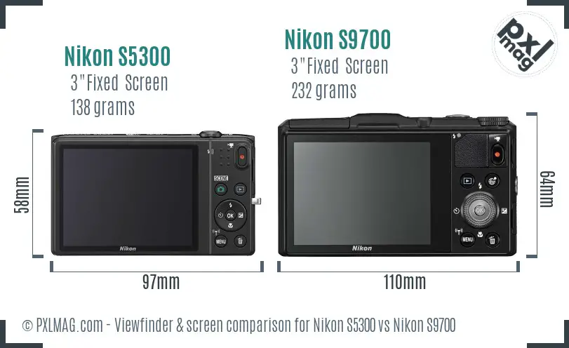 Nikon S5300 vs Nikon S9700 Screen and Viewfinder comparison