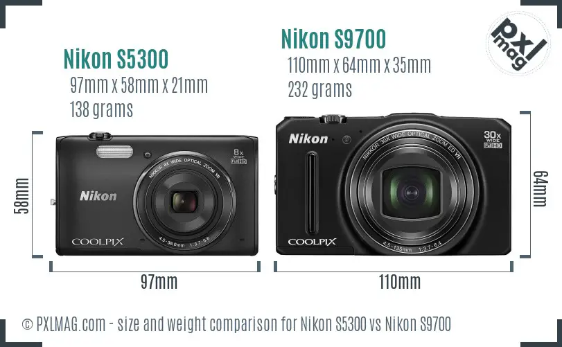 Nikon S5300 vs Nikon S9700 size comparison