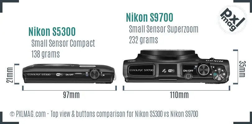 Nikon S5300 vs Nikon S9700 top view buttons comparison