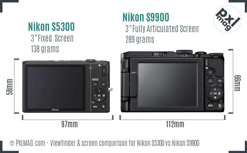 Nikon S5300 vs Nikon S9900 Screen and Viewfinder comparison