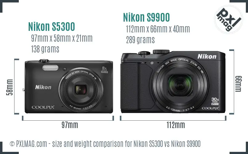 Nikon S5300 vs Nikon S9900 size comparison