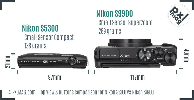 Nikon S5300 vs Nikon S9900 top view buttons comparison