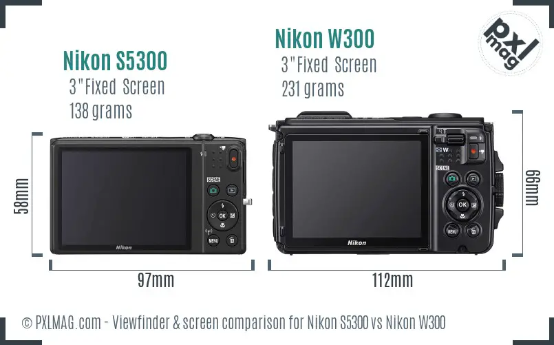 Nikon S5300 vs Nikon W300 Screen and Viewfinder comparison