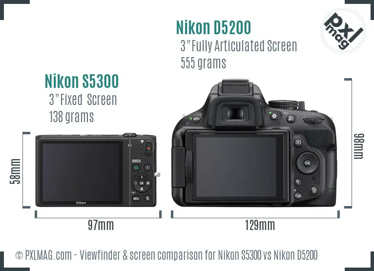 Nikon S5300 vs Nikon D5200 Screen and Viewfinder comparison