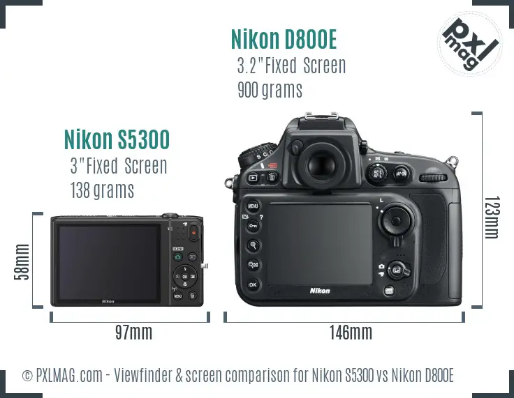 Nikon S5300 vs Nikon D800E Screen and Viewfinder comparison