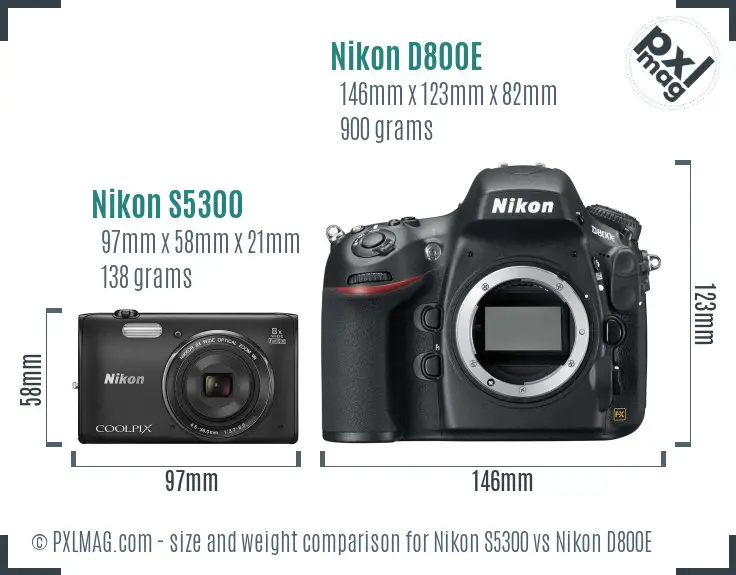 Nikon S5300 vs Nikon D800E size comparison