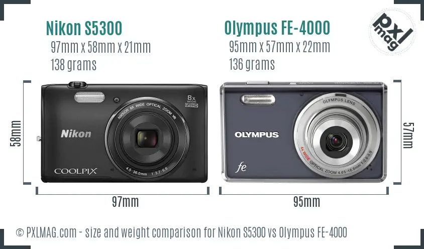 Nikon S5300 vs Olympus FE-4000 size comparison