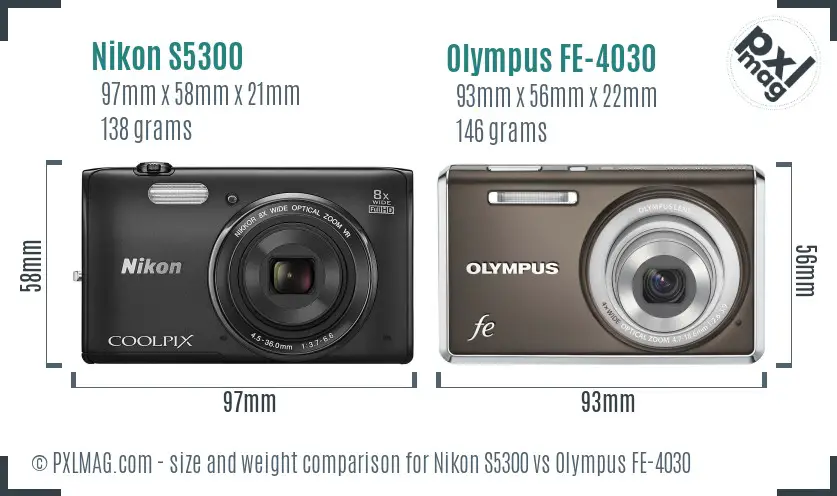 Nikon S5300 vs Olympus FE-4030 size comparison