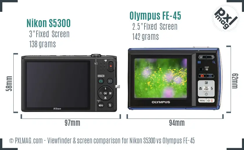 Nikon S5300 vs Olympus FE-45 Screen and Viewfinder comparison
