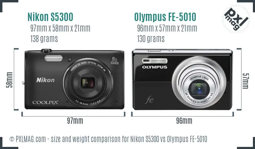 Nikon S5300 vs Olympus FE-5010 size comparison Nikon S5300 vs Olympus FE-5010 size comparison
