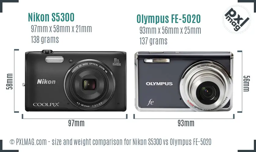 Nikon S5300 vs Olympus FE-5020 size comparison
