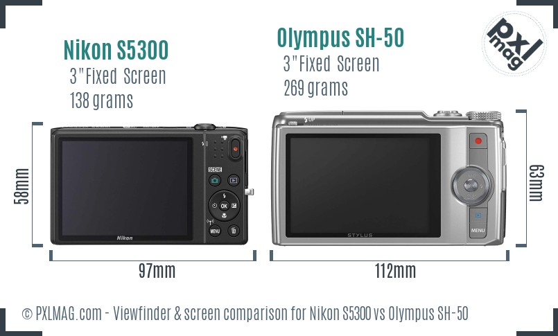 Nikon S5300 vs Olympus SH-50 Screen and Viewfinder comparison