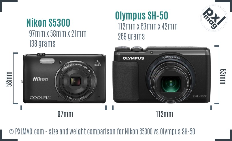 Nikon S5300 vs Olympus SH-50 size comparison