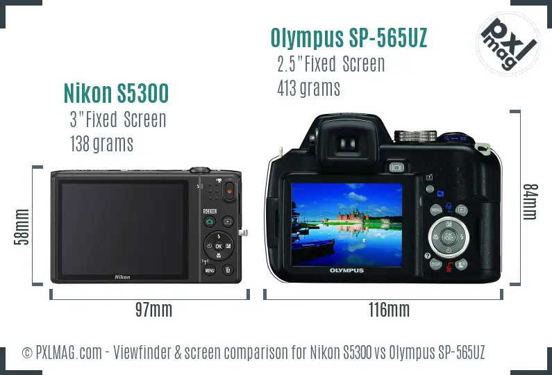 Nikon S5300 vs Olympus SP-565UZ Screen and Viewfinder comparison