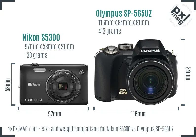 Nikon S5300 vs Olympus SP-565UZ size comparison