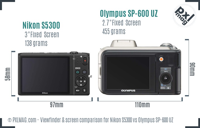 Nikon S5300 vs Olympus SP-600 UZ Screen and Viewfinder comparison