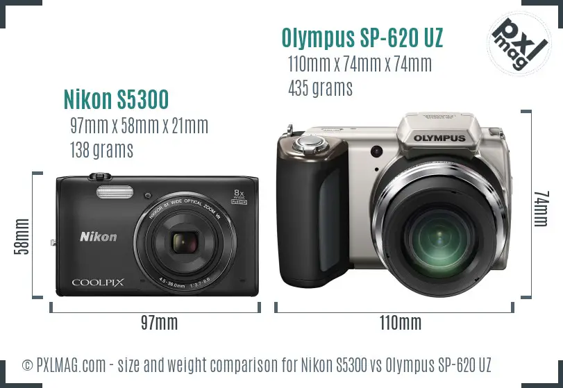 Nikon S5300 vs Olympus SP-620 UZ size comparison Nikon S5300 vs Olympus SP-620 UZ size comparison