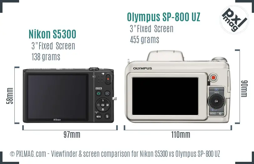 Nikon S5300 vs Olympus SP-800 UZ Screen and Viewfinder comparison