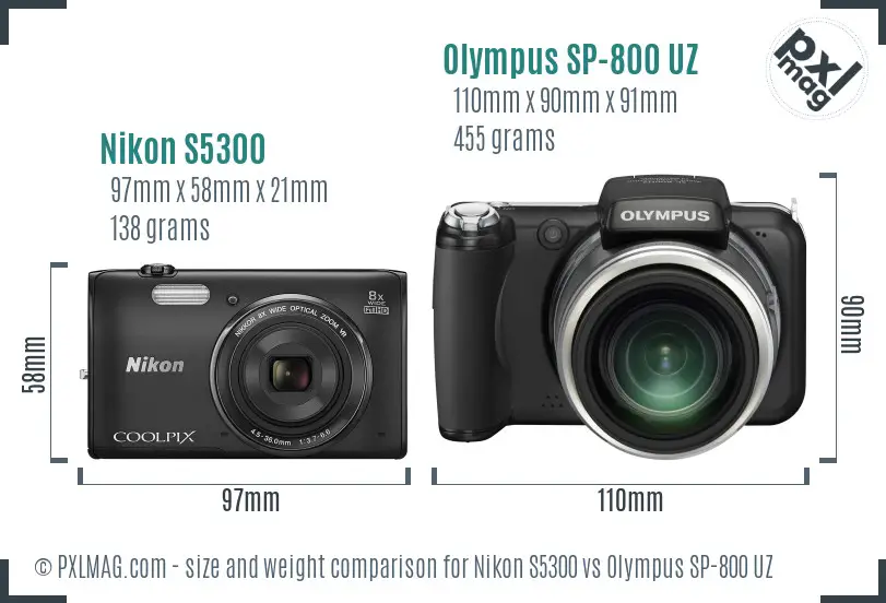 Nikon S5300 vs Olympus SP-800 UZ size comparison