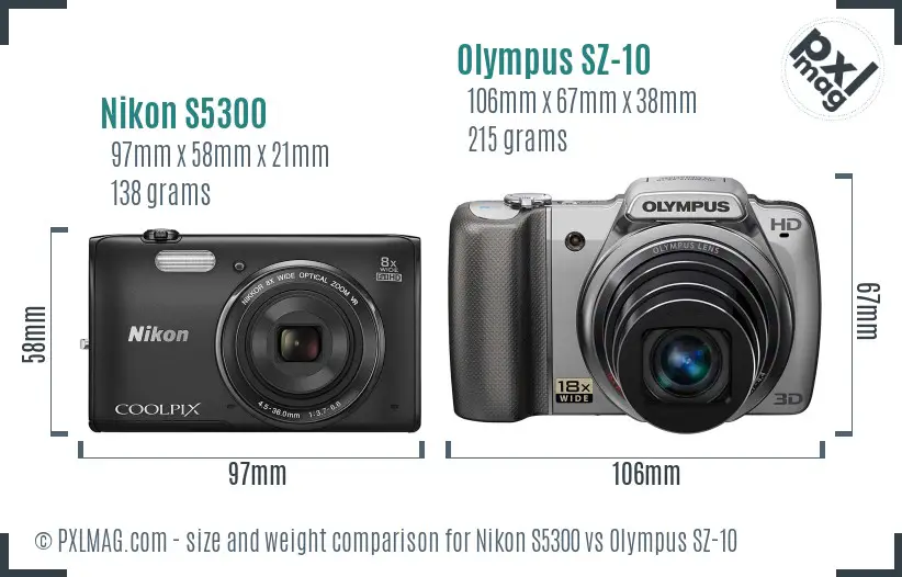 Nikon S5300 vs Olympus SZ-10 size comparison