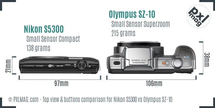 Nikon S5300 vs Olympus SZ-10 top view buttons comparison