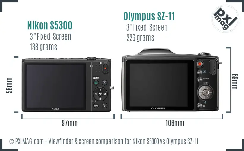 Nikon S5300 vs Olympus SZ-11 Screen and Viewfinder comparison