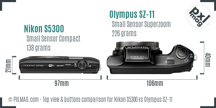 Nikon S5300 vs Olympus SZ-11 top view buttons comparison