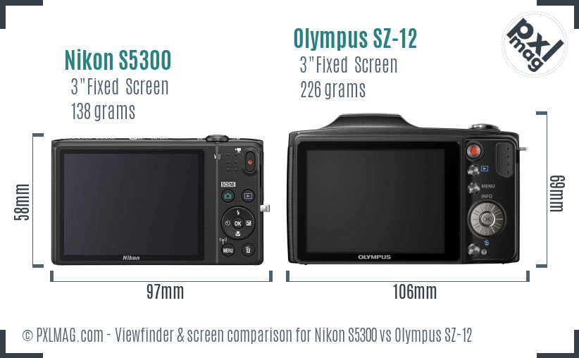 Nikon S5300 vs Olympus SZ-12 Screen and Viewfinder comparison