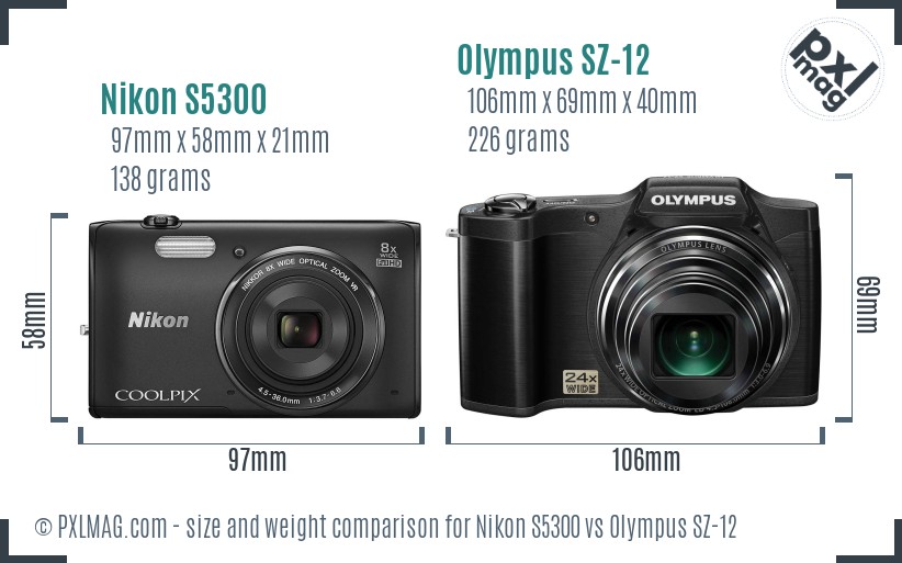 Nikon S5300 vs Olympus SZ-12 size comparison