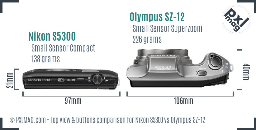 Nikon S5300 vs Olympus SZ-12 top view buttons comparison