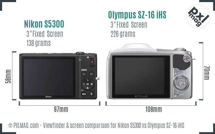 Nikon S5300 vs Olympus SZ-16 iHS Screen and Viewfinder comparison Nikon S5300 vs Olympus SZ-16 iHS Screen and Viewfinder comparison