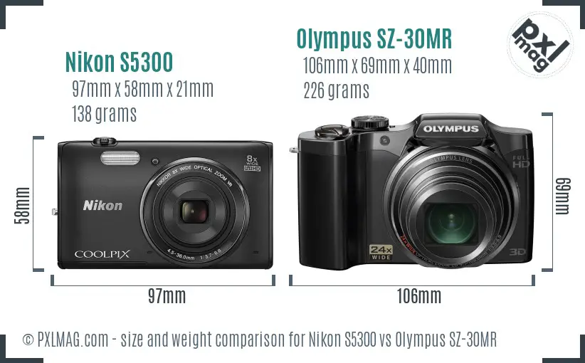 Nikon S5300 vs Olympus SZ-30MR size comparison Nikon S5300 vs Olympus SZ-30MR size comparison