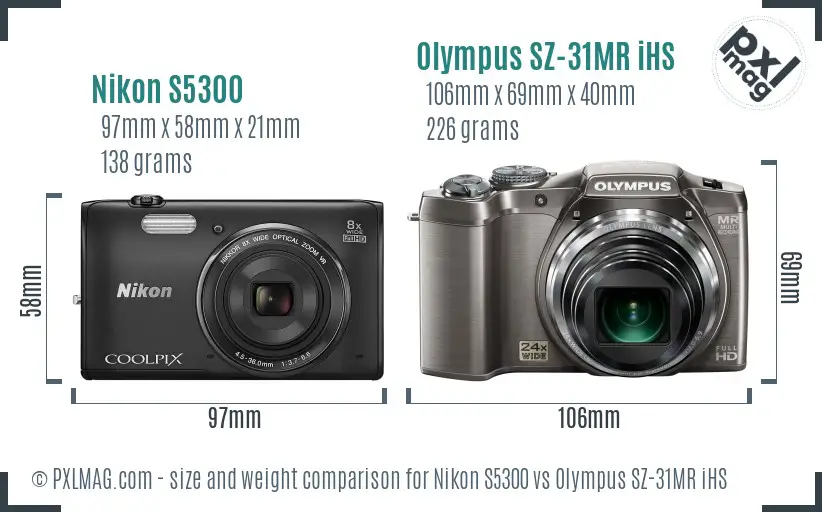 Nikon S5300 vs Olympus SZ-31MR iHS size comparison