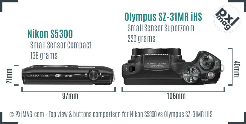 Nikon S5300 vs Olympus SZ-31MR iHS top view buttons comparison