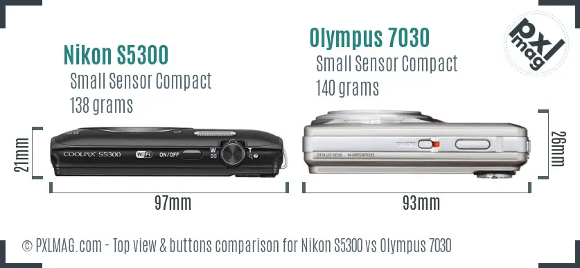 Nikon S5300 vs Olympus 7030 top view buttons comparison