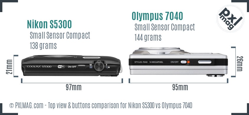 Nikon S5300 vs Olympus 7040 top view buttons comparison