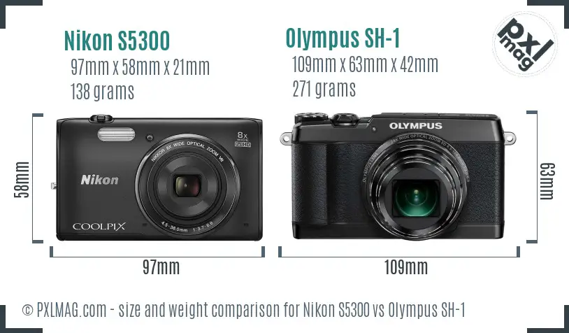 Nikon S5300 vs Olympus SH-1 size comparison