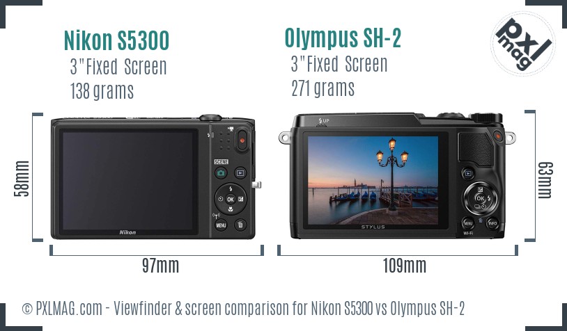 Nikon S5300 vs Olympus SH-2 Screen and Viewfinder comparison