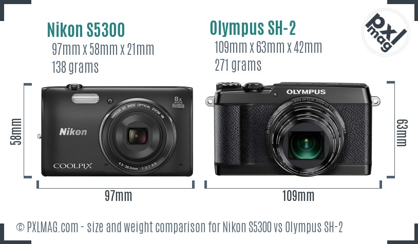 Nikon S5300 vs Olympus SH-2 size comparison Nikon S5300 vs Olympus SH-2 size comparison
