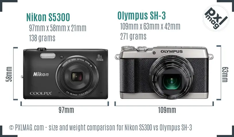 Nikon S5300 vs Olympus SH-3 size comparison