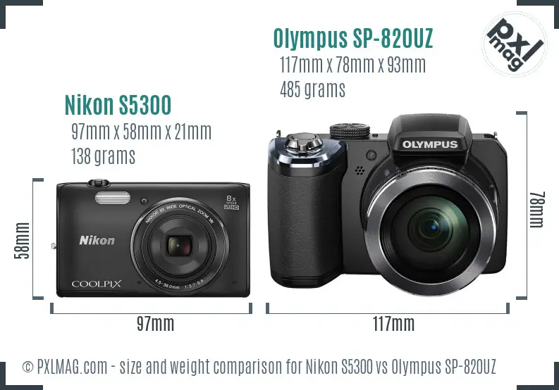 Nikon S5300 vs Olympus SP-820UZ size comparison Nikon S5300 vs Olympus SP-820UZ size comparison