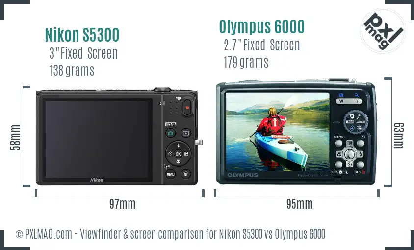 Nikon S5300 vs Olympus 6000 Screen and Viewfinder comparison