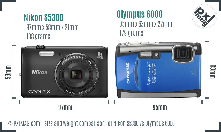 Nikon S5300 vs Olympus 6000 size comparison