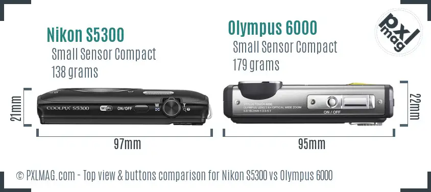 Nikon S5300 vs Olympus 6000 top view buttons comparison
