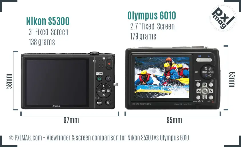 Nikon S5300 vs Olympus 6010 Screen and Viewfinder comparison