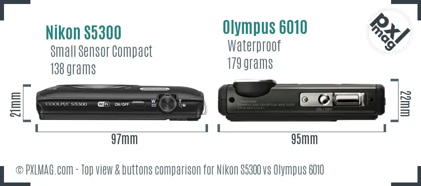 Nikon S5300 vs Olympus 6010 top view buttons comparison