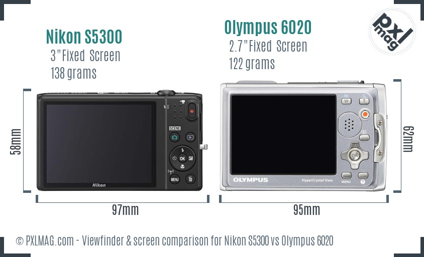 Nikon S5300 vs Olympus 6020 Screen and Viewfinder comparison