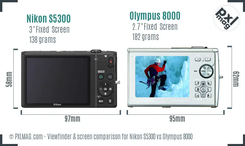 Nikon S5300 vs Olympus 8000 Screen and Viewfinder comparison