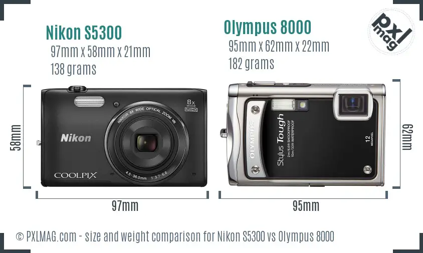 Nikon S5300 vs Olympus 8000 size comparison