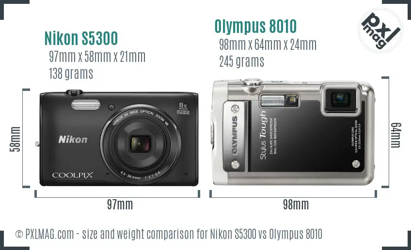 Nikon S5300 vs Olympus 8010 size comparison